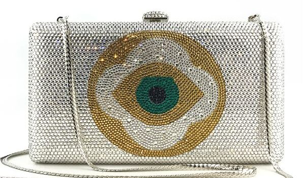 Round Eye Pattern Fully Crystallized Clutch Bridal Purse Evening Bag (1)