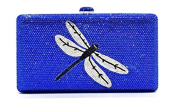 Women's Metallic Dragonfly Crystal Clutch Purse